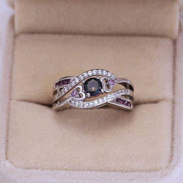 Cross-Border Hot Selling Purple Diamond Love Heart-Shaped Ring European And American Four-Claw Wedding Ring Women's Amazon Wish AliExpress Ornament