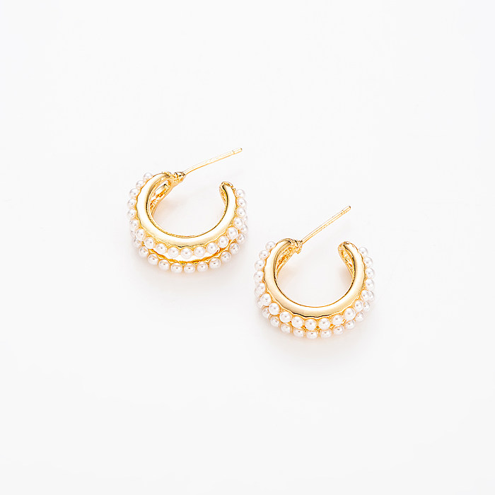 1 Pair Elegant Simple Style Geometric Plating Inlay Copper Pearl 18K Gold Plated Ear Studs