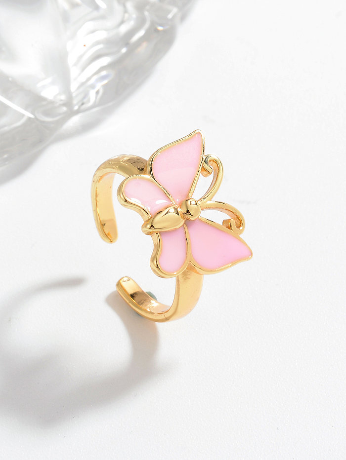 IG Style Casual Simple Style Butterfly Copper Enamel Plating Open Rings
