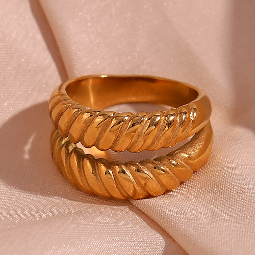 Basic Vintage Style Classic Style Solid Color Stainless Steel 18K Gold Plated Rings In Bulk