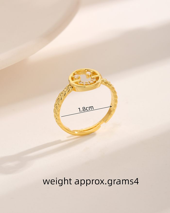 Modern Style Simple Style Commute Round Smiley Face Copper Round Plating Inlay Zircon 18K Gold Plated Open Rings
