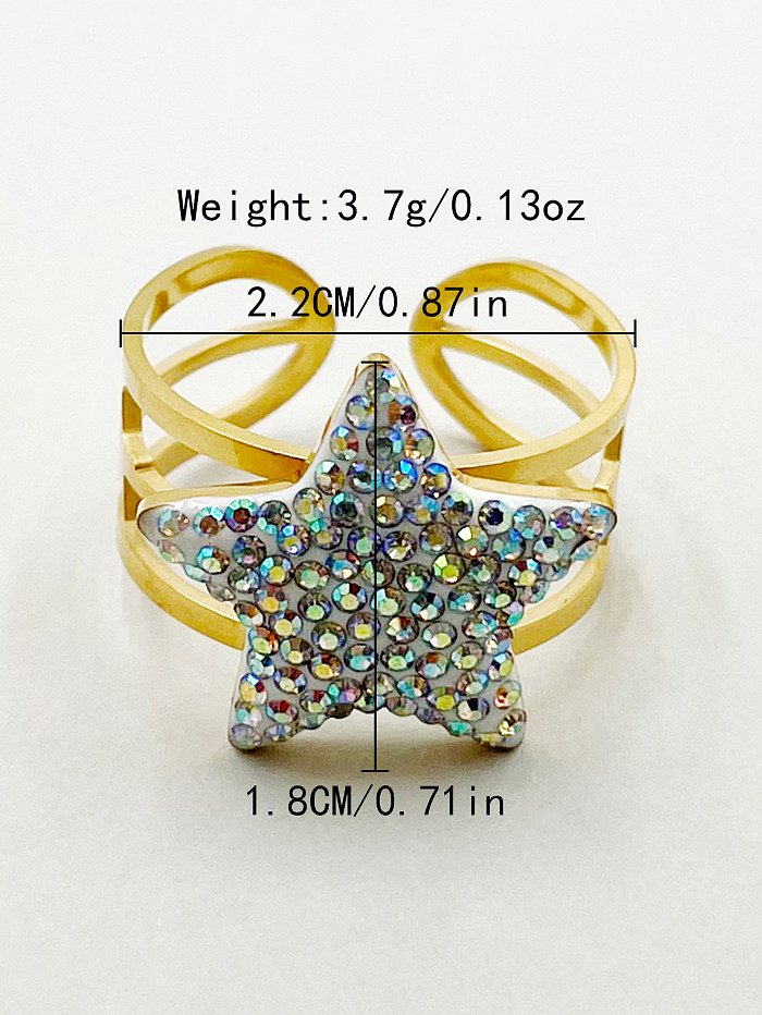 Simple Style Classic Style Star Stainless Steel Gold Plated Rhinestones Open Ring In Bulk