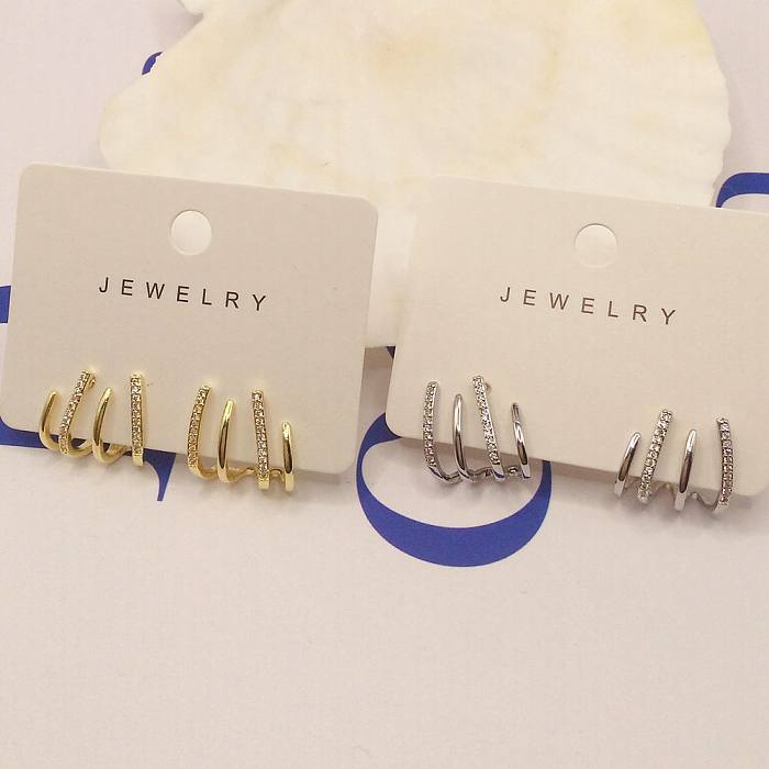 1 Pair Simple Style Geometric Plating Inlay Copper Zircon 14K Gold Plated Ear Studs