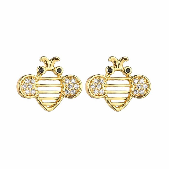 1 Pair Casual Bee Plating Inlay Copper Zircon 18K Gold Plated Ear Studs