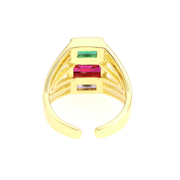 Elegant Shiny Square Copper Plating Inlay Zircon 18K Gold Plated Open Rings