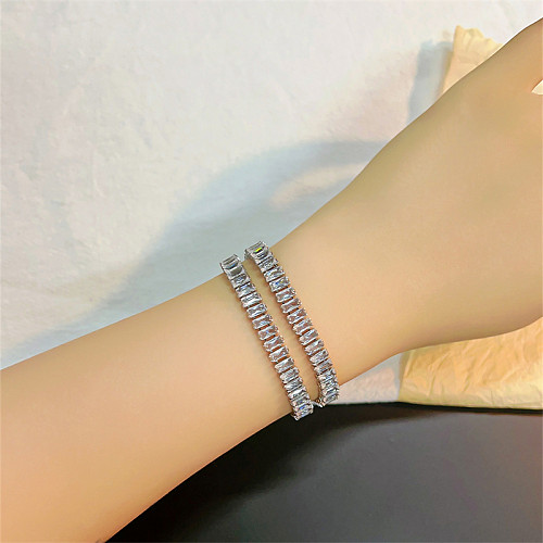Elegant Glam Shiny Rectangle Copper Plating Inlay Zircon White Gold Plated Bracelets