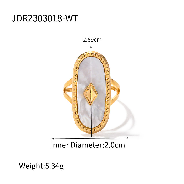 Estilo INS Estilo Simples Oval Chapeamento de Aço Inoxidável Incrustação de Pedra Natural Anéis Banhados a Ouro 18K