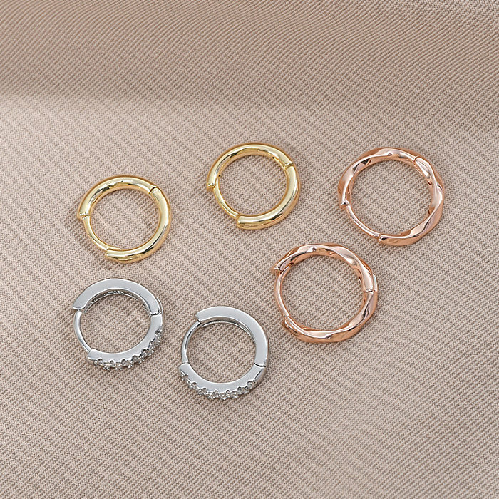 1 Pair Simple Style C Shape Copper Inlay Zircon Earrings