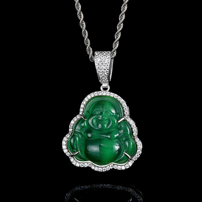 1 peça estilo simples Buda Maitreya cobre incrustado opala pingente colar
