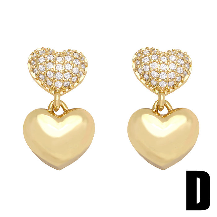 Simple Flower Geometric Heart Star Copper Inlaid Zircon 18K Gold-plated Earrings