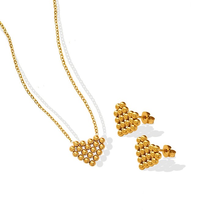 Moda simples titânio aço banhado a ouro colar brincos em forma de coração