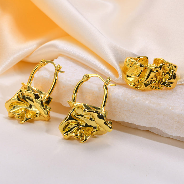 Boucles d'oreilles anneaux en laiton plaqué or géométrique de style vintage
