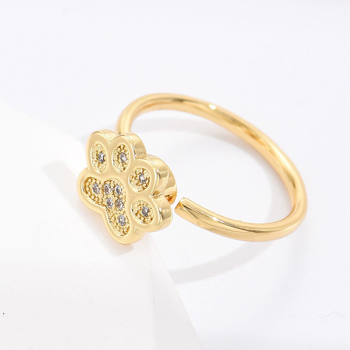 Fashion Paw Print Copper Gold Plated Zircon Open Ring 1 Piece