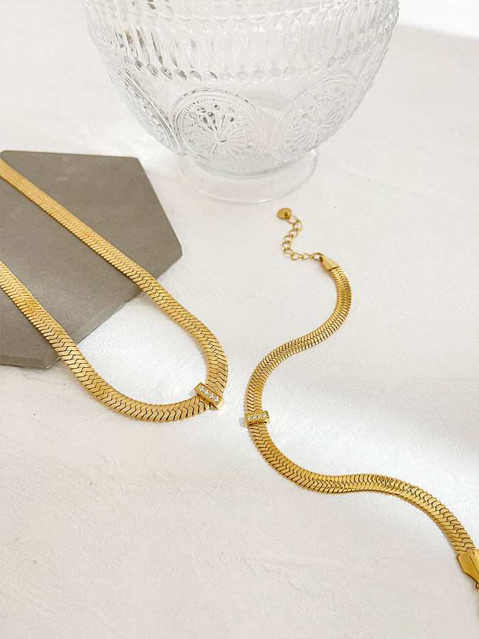 Modische, einfarbige Edelstahl-Beschichtung, Inlay-Zirkon-Armband-Halskette, 1 Stück