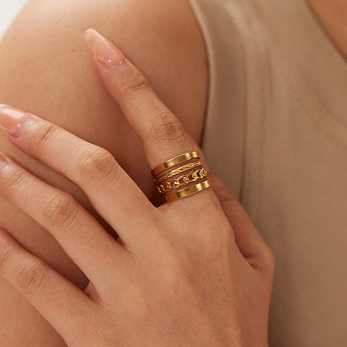 Estilo nórdico casual estilo francês cor sólida chapeamento de aço inoxidável anéis abertos banhados a ouro 18K