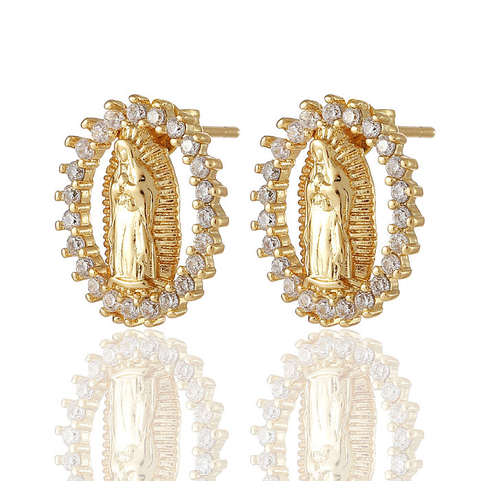 Boucles d'oreilles à tige en cuivre et diamant géométrique, motif religieux rétro à la mode