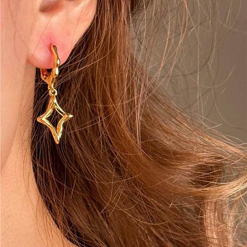 1 paire de boucles d'oreilles pendantes en cuivre plaqué or, Style Simple, couleur unie