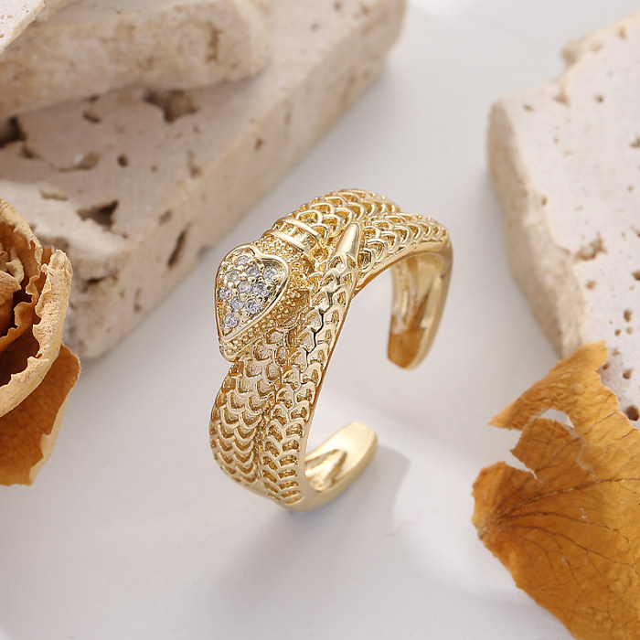 Anéis abertos de zircão com embutimento de cobre em formato de coração retrô elegante