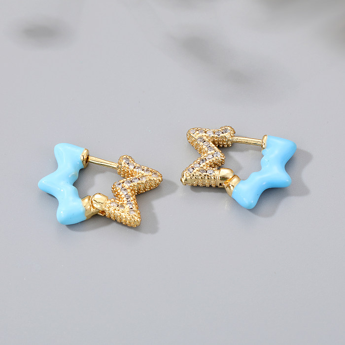 Nouveau Style mignon couleur bonbon étoile irrégulière dégoulinant d'huile cuivre incrusté Zircon boucles d'oreilles