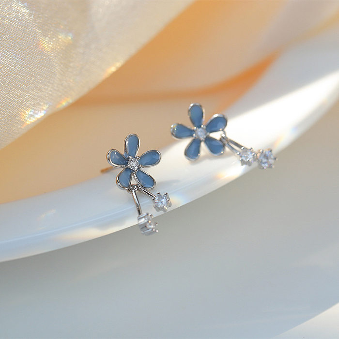 1 Pair Sweet Flower Plating Inlay Copper Artificial Diamond Ear Studs