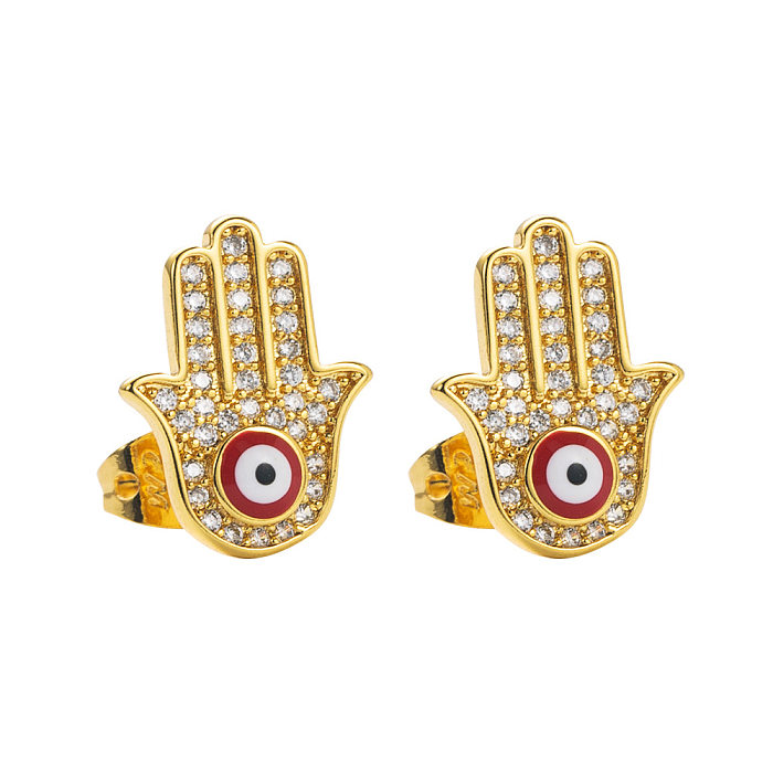 Fashion Copper Micro-set Color Zircon Fatima Palm Earrings Devil's Eye Earrings