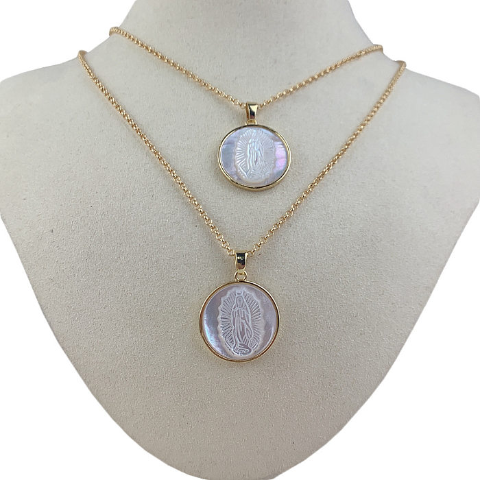 Fashion Human Round Copper Inlaid Shell Necklace 1 Piece
