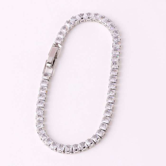 Einfache Art-Quadrat-Kupfer-Inlay-Zirkon-Frauen-Armband-Ohrring-Halskette