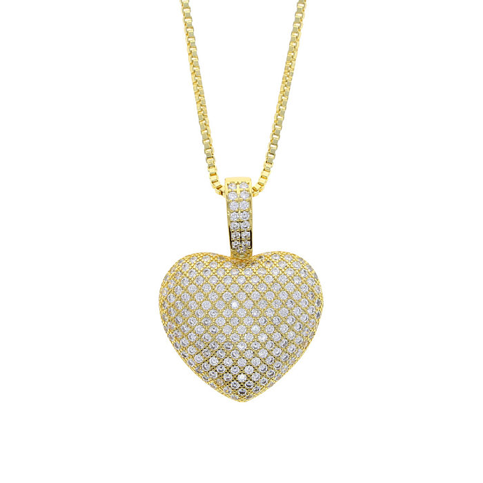 Hip-Hop Heart Shape Copper Inlay Zircon Pendant Necklace