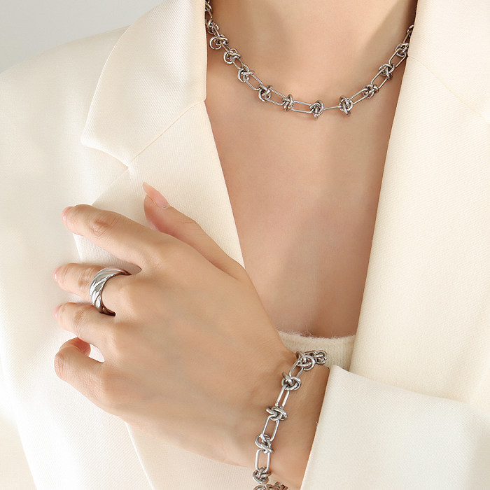 INS Style Cool Style Knot Titanium Steel Chapeamento de ouro 18K pulseiras colar