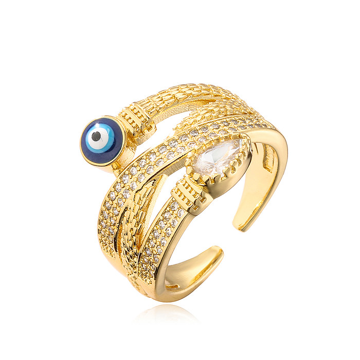 Fashion Eye Copper Enamel Gold Plated Zircon Open Ring 1 Piece