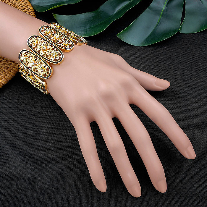 Brincos retros da pulseira das mulheres do zircão do embutimento do cobre da flor