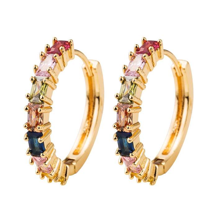 Copper Plated 18K Gold Inlaid Colorful Zircon Earrings Hip Hop Creative Fashion Earrings