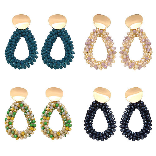 Boucles d'oreilles pendantes rétro géométriques en cuivre et perles, 1 paire