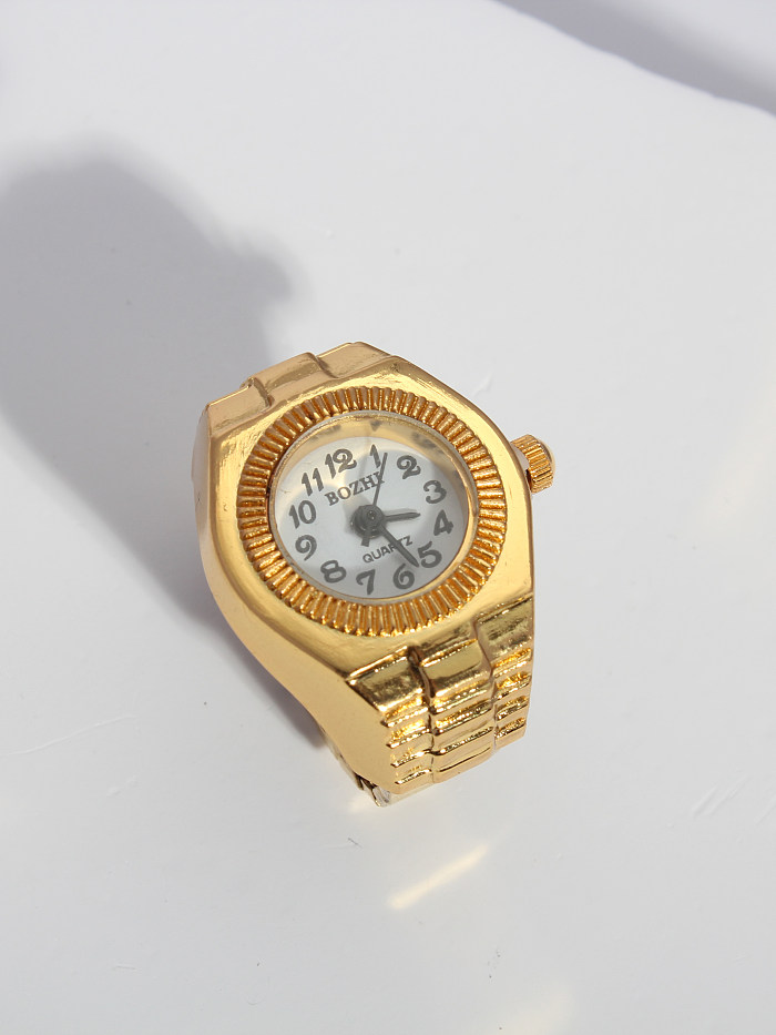 Relógio casual estilo simples, aço inoxidável, titânio, banhado a ouro, anéis abertos