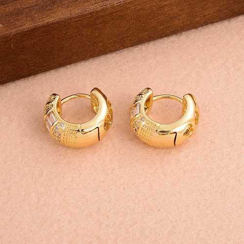 1 Pair Vintage Style Round Plating Inlay Copper Zircon 18K Gold Plated Ear Studs