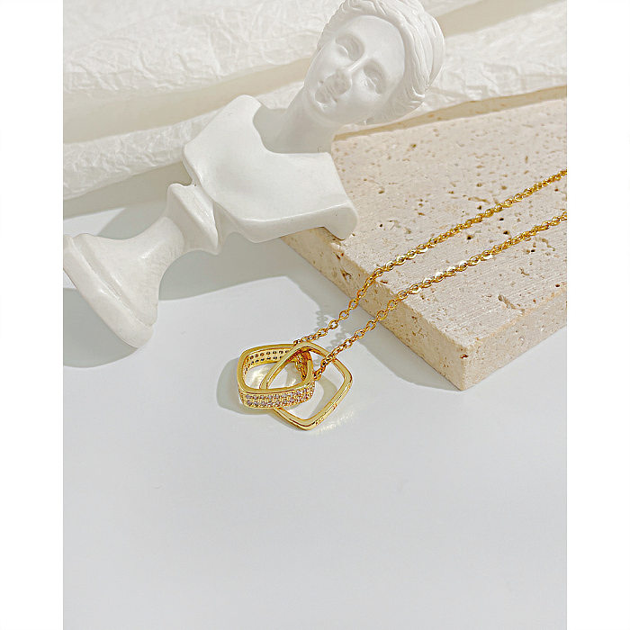 Art- und Weisequadrat-Edelstahl-Kupfer-hängende Halsketten-Überzugs-Inlay-Zirkon-Kupfer-Halsketten