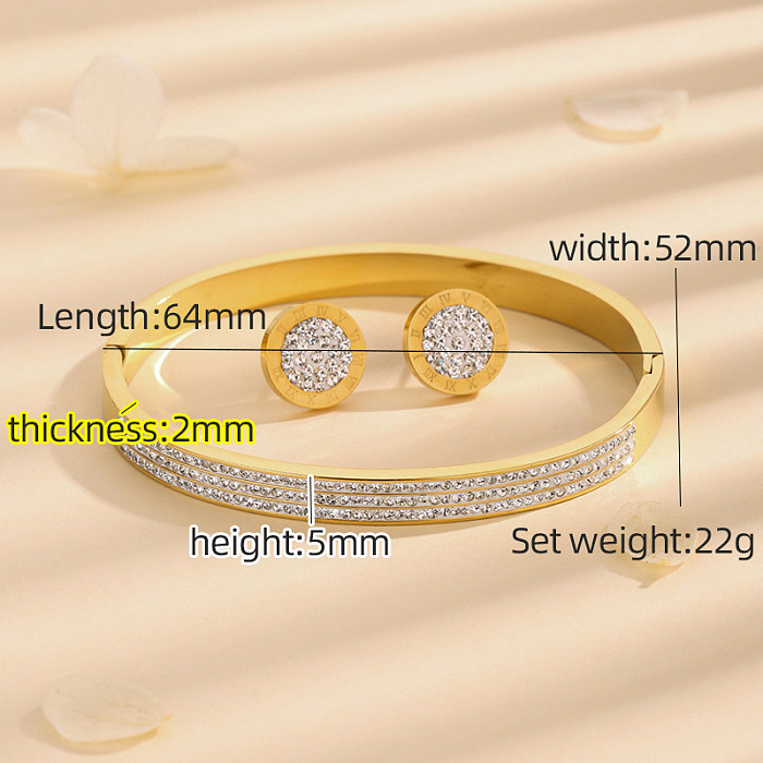 Elegant Solid Color Titanium Steel Plating Inlay Rhinestones 18K Gold Plated Bracelets Earrings