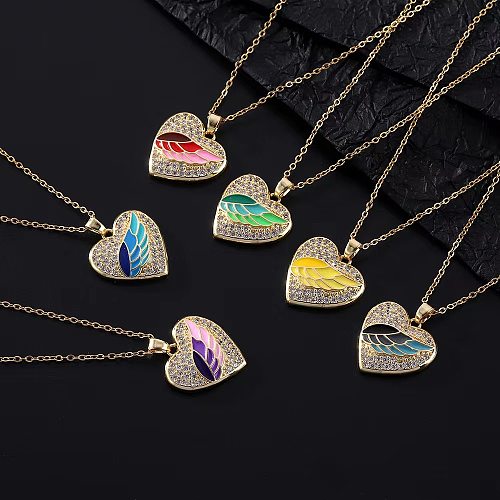 Classic Style Heart Shape Copper Plating Inlay Artificial Gemstones Pendant Necklace