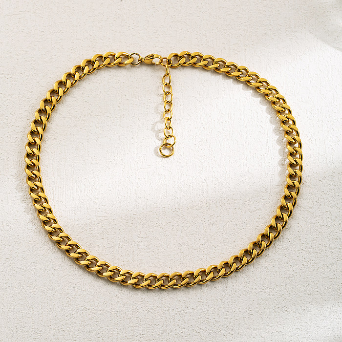 Collar de pulseras chapadas en oro de 18 quilates con cadena de hebilla de acero inoxidable de color sólido de estilo clásico básico de hip-hop