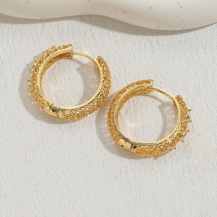 1 Pair Luxurious Solid Color Plating Inlay Copper Zircon 14K Gold Plated Ear Studs