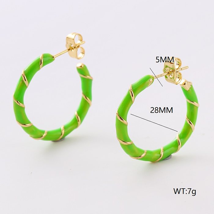 1 Pair Casual Simple Style Round Enamel Plating Copper 24K Gold Plated Ear Studs