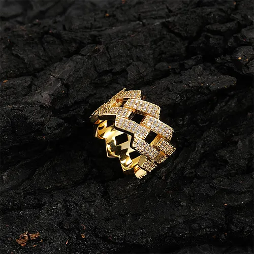Hip-Hop Rock Solid Color Copper Plating Inlay Zircon Rings