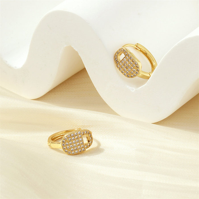 1 Pair IG Style Simple Style Lock Plating Inlay Copper Zircon 18K Gold Plated Ear Studs
