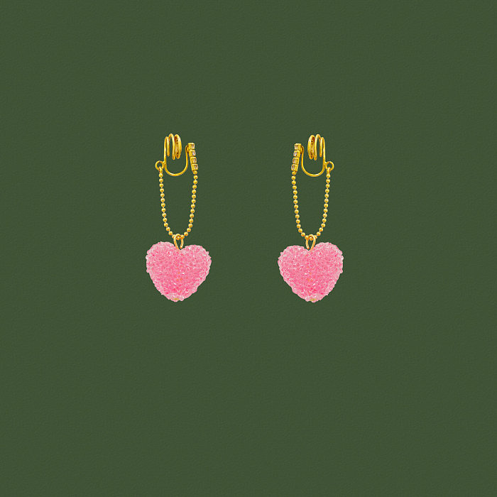 1 paire de boucles d'oreilles en forme de cœur avec incrustation de strass en cuivre et Zircon