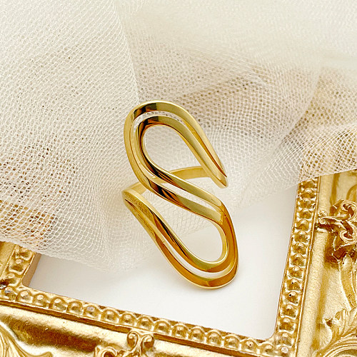 Anéis chapeados ouro de aço inoxidável da forma S artística do estilo simples no volume