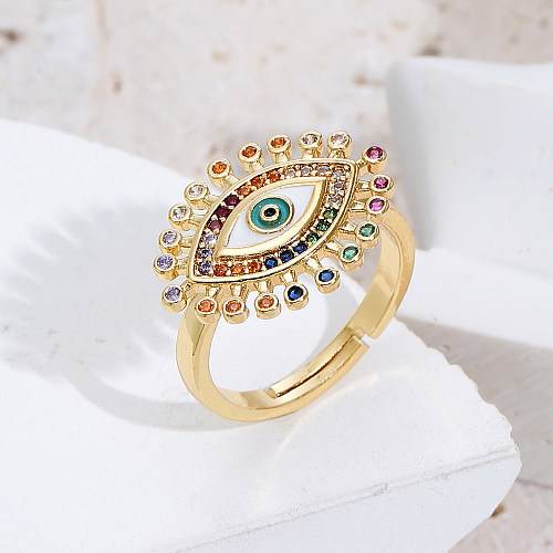 Fashion Devil'S Eye Copper Gold Plated Zircon Open Ring 1 Piece