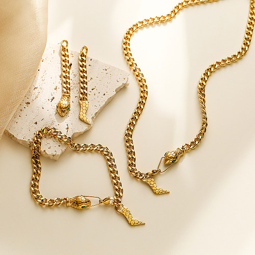 Collar de pendientes y pulseras chapadas en oro de 18 quilates con incrustaciones de acero de titanio y serpiente de estilo Retro Simple