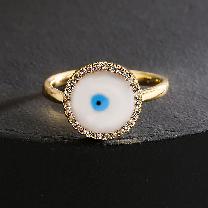 Moda 18K ouro gotejamento óleo zircão olho do diabo geométrico cobre anel aberto feminino