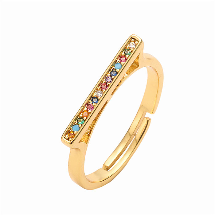 Elegante retro streetwear geométrico arco nó cobre chapeamento incrustação zircão banhado a ouro anéis abertos