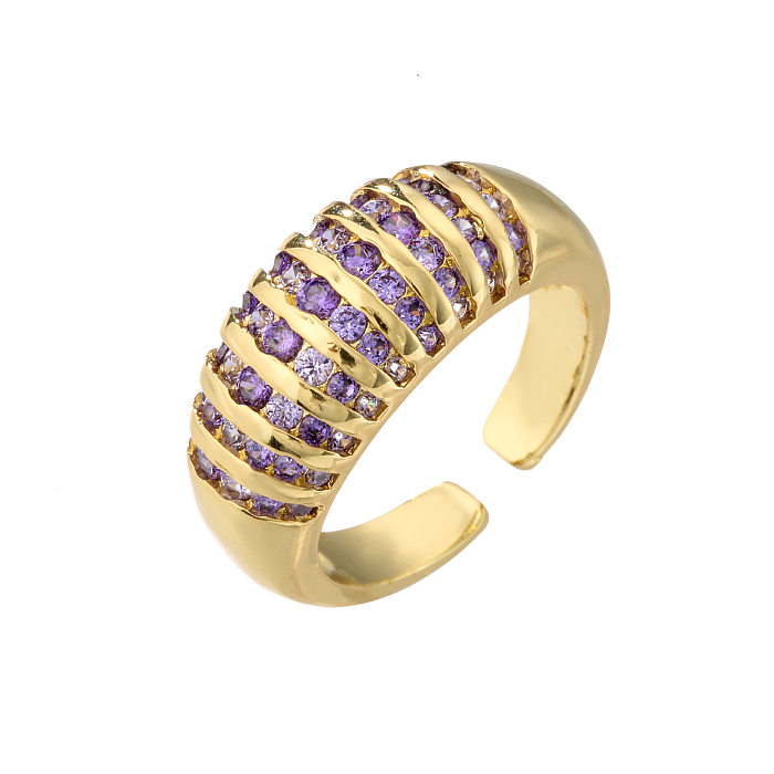 Micro-inlaid Color Diamond 18K Gold Plated Ring Opening Adjustable Wide Face European And American Ring
